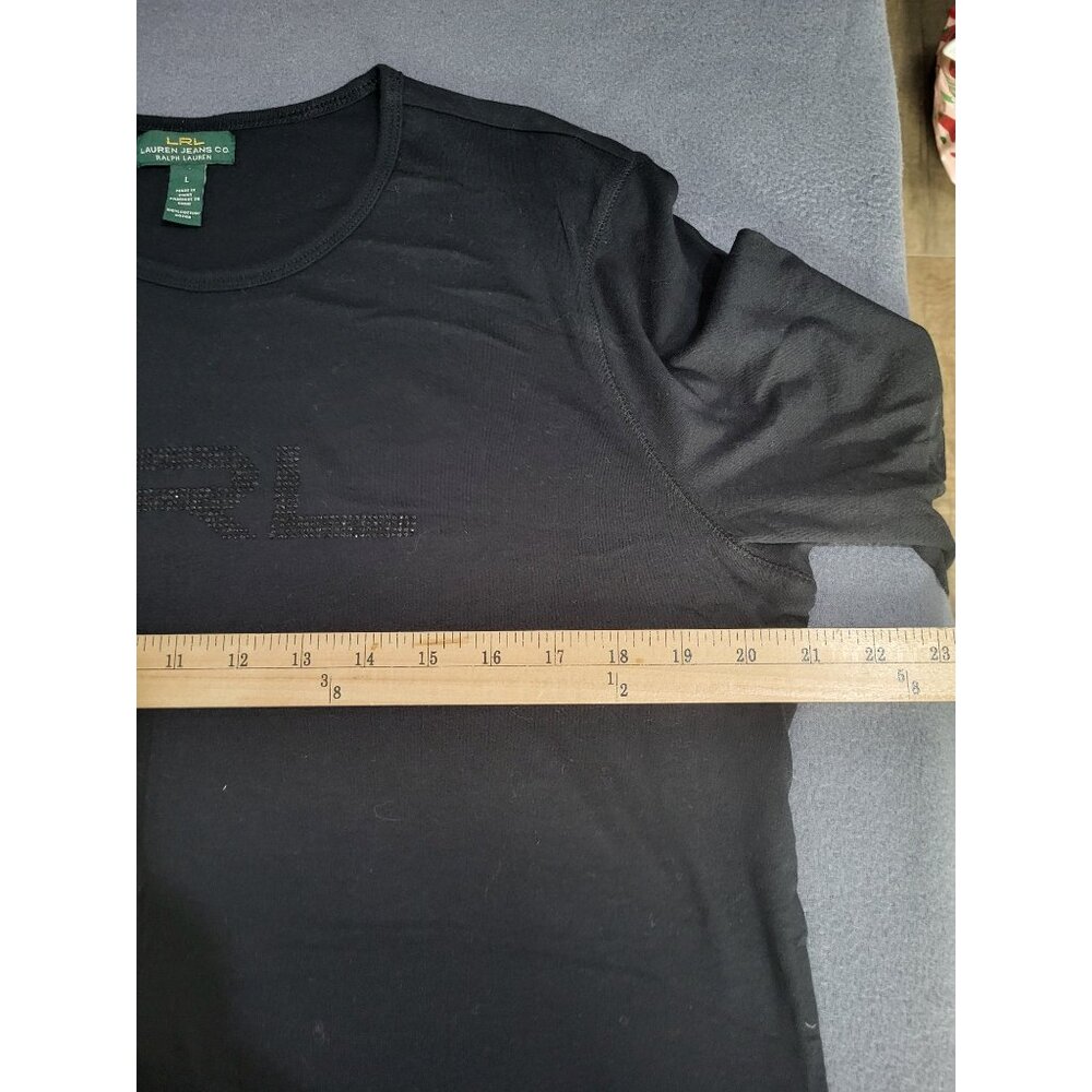 LRL Lauren Ralph Lauren Women's LG Black Sparkle Logo Long Sleeve T Shirt y2k - Picture 5 of 7